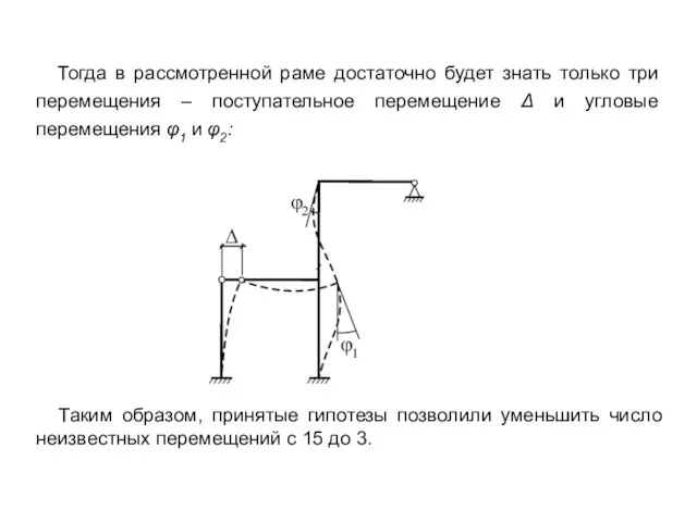 Тогда в рассмотренной раме достаточно будет знать только три перемещения –