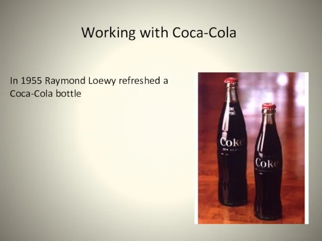 Working with Coca-Cola In 1955 Raymond Loewy refreshed a Coca-Cola bottle