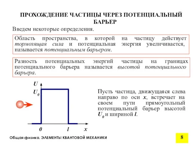 Общая физика. ЭЛЕМЕНТЫ КВАНТОВОЙ МЕХАНИКИ U Введем некоторые определения. Область пространства,