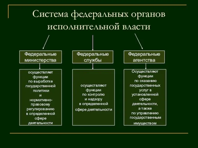 Система федеральных органов исполнительной власти Федеральные министерства Федеральные агентства Федеральные службы