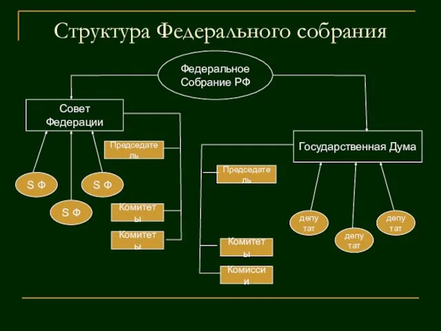 Структура Федерального собрания Федеральное Собрание РФ Совет Федерации Государственная Дума S