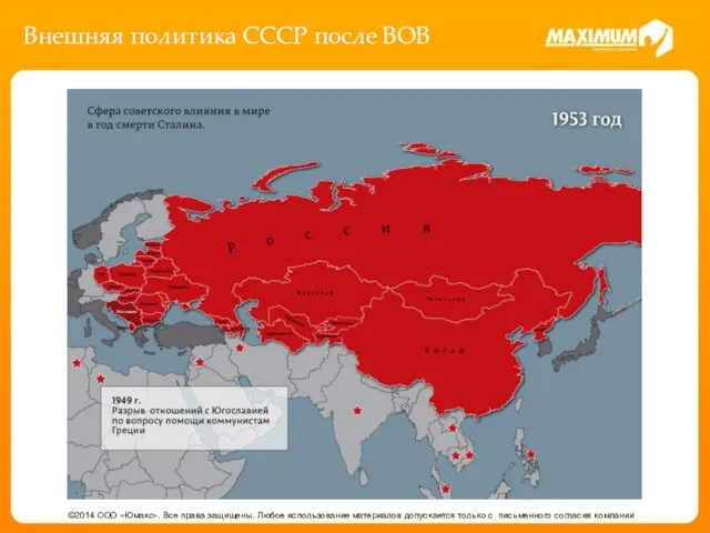 Внешняя политика СССР после ВОВ ©2014 ООО «Юмакс». Все права защищены.