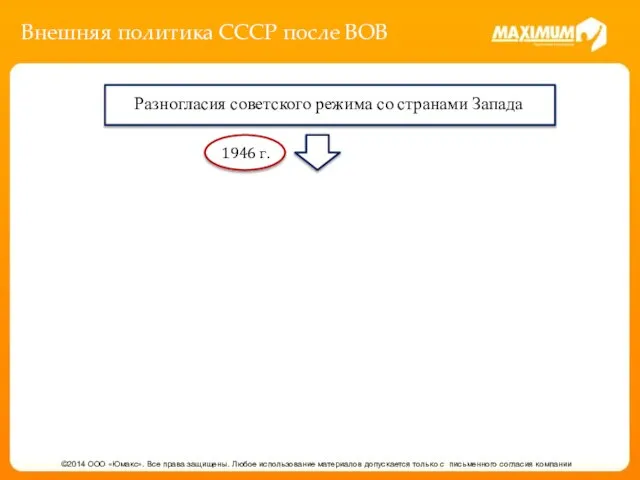 Внешняя политика СССР после ВОВ ©2014 ООО «Юмакс». Все права защищены.