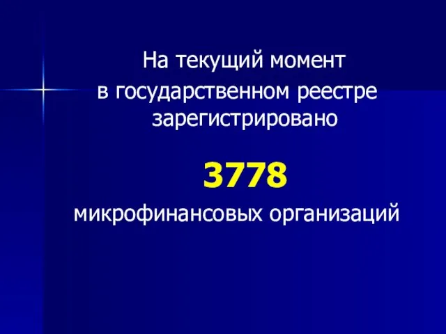 На текущий момент в государственном реестре зарегистрировано 3778 микрофинансовых организаций