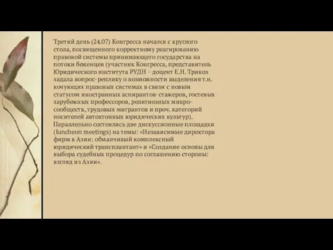 Третий день (24.07) Конгресса начался с круглого стола, посвященного корректному реагированию