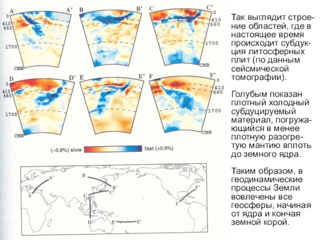 Так выглядит строе-ние областей, где в настоящее время происходит субдук-ция литосферных