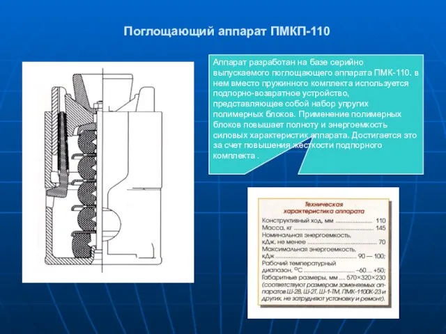 Аппарат разработан на базе серийно выпускаемого поглощающего аппарата ПМК-110. в нем