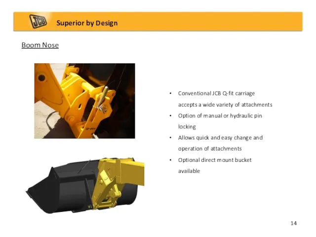 Boom Nose Superior by Design Conventional JCB Q-fit carriage accepts a