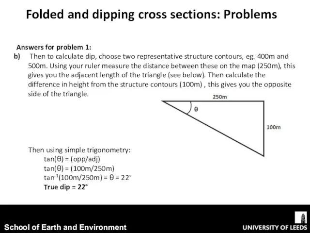 Then using simple trigonometry: tan(θ) = (opp/adj) tan(θ) = (100m/250m) tan-1(100m/250m)