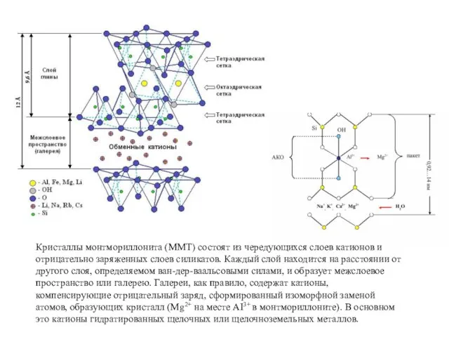 Кристаллы монтмориллонита (ММТ) состоят из чередующихся слоев катионов и отрицательно заряженных