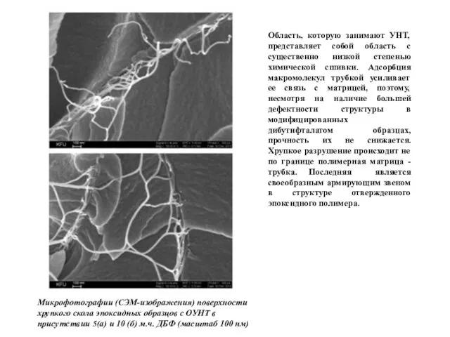 Микрофотографии (СЭМ-изображения) поверхности хрупкого скола эпоксидных образцов с ОУНТ в присутствии