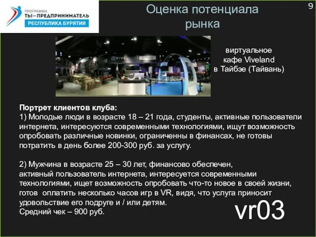 vr03 Оценка потенциала рынка виртуальное кафе Viveland в Тайбэе (Тайвань) Портрет