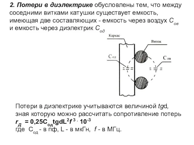 2. Потери в диэлектрике обусловлены тем, что между соседними витками катушки