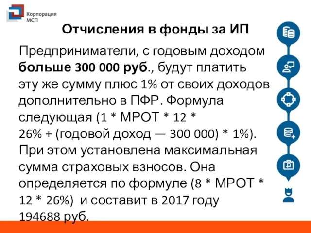 Отчисления в фонды за ИП Предприниматели, с годовым доходом больше 300