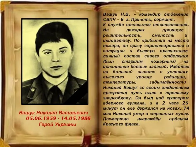 Ващук Николай Васильевич 05.06.1959 - 14.05.1986 Герой Украины Ващук Н.В. –