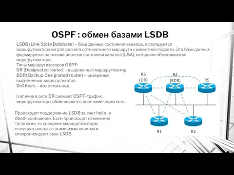 OSPF : обмен базами LSDB LSDB (Link-State Database) – база данных