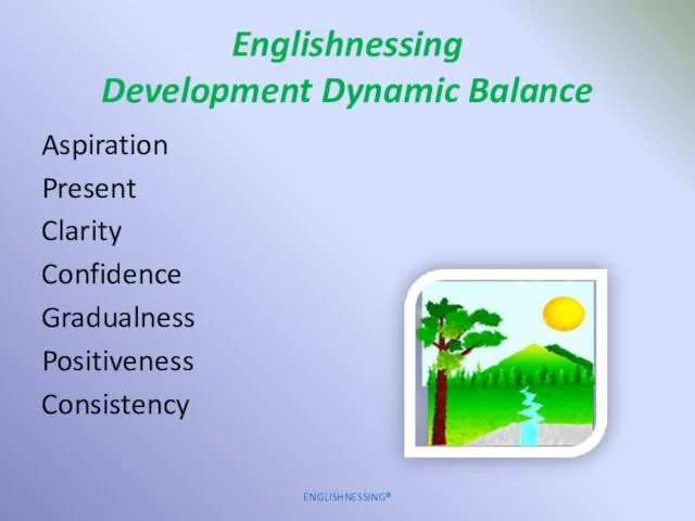 Englishnessing Development Dynamic Balance Aspiration Present Clarity Confidence Gradualness Positiveness Consistency ENGLISHNESSING®