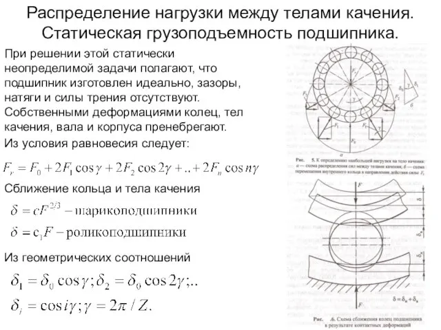 Распределение нагрузки между телами качения. Статическая грузоподъемность подшипника. При решении этой