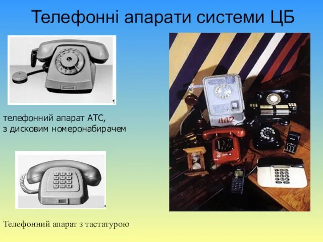 Телефонні апарати системи ЦБ телефонний апарат АТС, з дисковим номеронабирачем Телефонний апарат з тастатурою