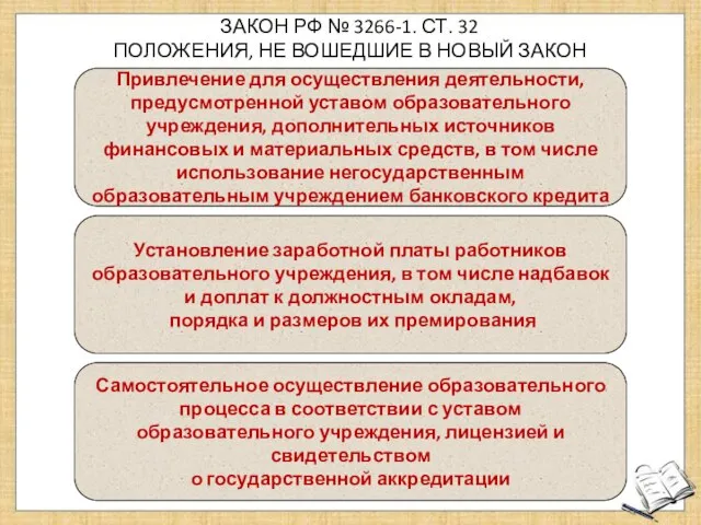 ЗАКОН РФ № 3266-1. СТ. 32 ПОЛОЖЕНИЯ, НЕ ВОШЕДШИЕ В НОВЫЙ