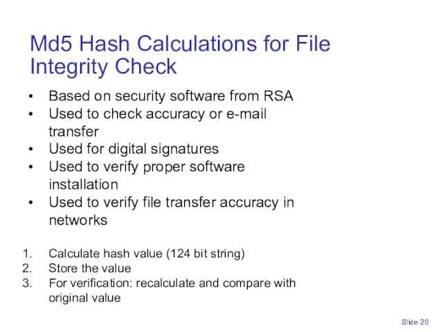 Slide Md5 Hash Calculations for File Integrity Check Based on security