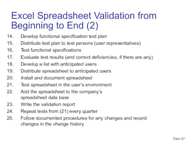 Excel Spreadsheet Validation from Beginning to End (2) Develop functional specification