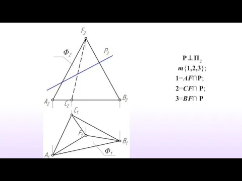 Р⊥П2 m{1,2,3}; 1=AF∩P; 2=CF∩ P; 3=BF∩ P