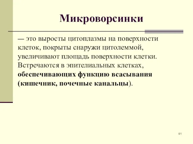 Микроворсинки — это выросты цитоплазмы на поверхности клеток, покрыты снаружи цитолеммой,