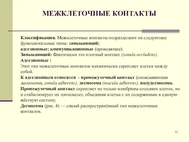 МЕЖКЛЕТОЧНЫЕ КОНТАКТЫ Классификация. Межклеточные контакты подразделяют на следующие функциональные типы: замыкающий;