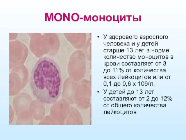 MONO-моноциты У здорового взрослого человека и у детей старше 13 лет