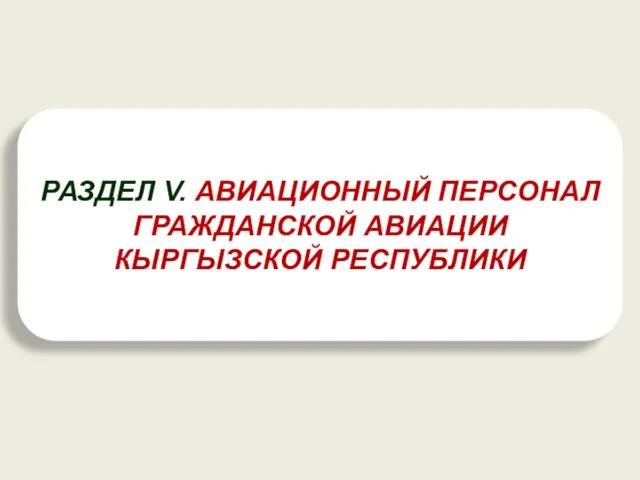 РАЗДЕЛ V. АВИАЦИОННЫЙ ПЕРСОНАЛ ГРАЖДАНСКОЙ АВИАЦИИ КЫРГЫЗСКОЙ РЕСПУБЛИКИ