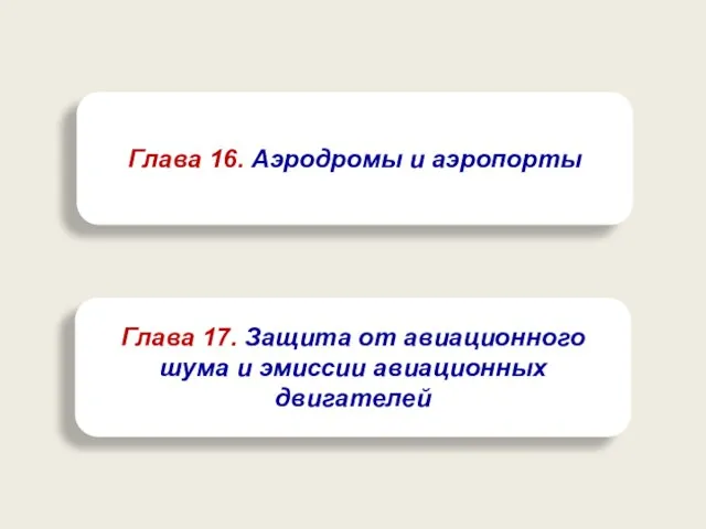 Глава 16. Аэродромы и аэропорты Глава 17. Защита от авиационного шума и эмиссии авиационных двигателей