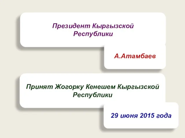 Президент Кыргызской Республики А.Атамбаев Принят Жогорку Кенешем Кыргызской Республики 29 июня 2015 года
