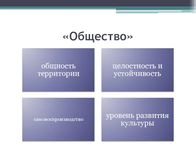 «Общество» общность территории целостность и устойчивость самовоспроизводство уровень развития культуры