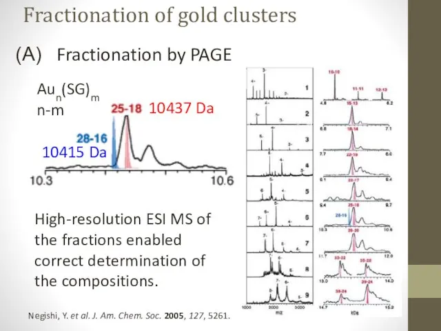 Fractionation by PAGE Negishi, Y. et al. J. Am. Chem. Soc.