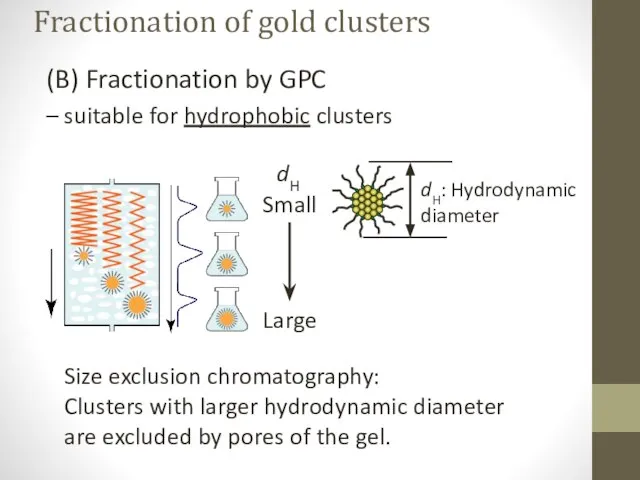 (B) Fractionation by GPC – suitable for hydrophobic clusters Size exclusion