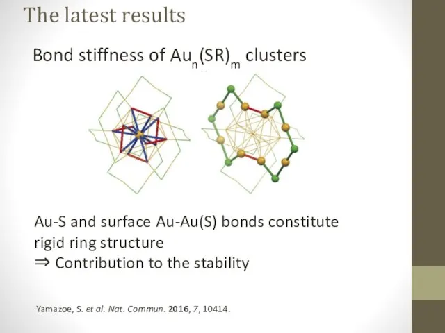 The latest results Bond stiffness of Aun(SR)m clusters Yamazoe, S. et