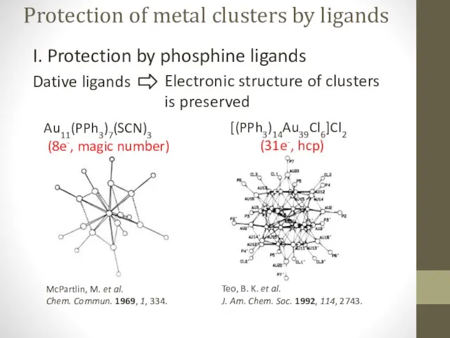 Protection of metal clusters by ligands I. Protection by phosphine ligands