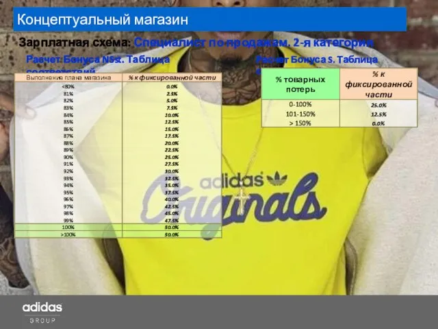 Концептуальный магазин Зарплатная схема: Специалист по продажам. 2-я категория Расчет Бонуса