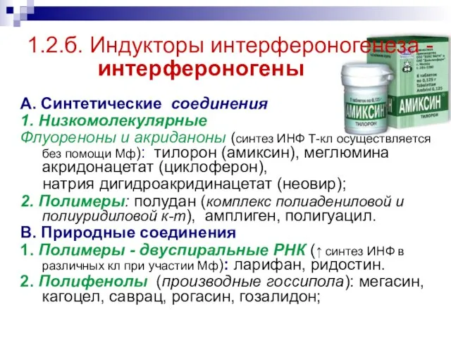 1.2.б. Индукторы интерфероногенеза - интерфероногены А. Синтетические соединения 1. Низкомолекулярные Флуореноны