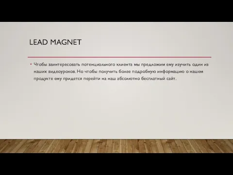 LEAD MAGNET Чтобы заинтересовать потенциального клиента мы предложим ему изучить один