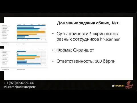 Домашние задания общие, №1: Суть: принести 5 скриншотов разных сотрудников hr-scanner Форма: Скриншот Ответственность: 100 бёрпи