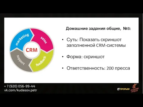 Домашние задания общие, №3: Суть: Показать скриншот заполненной CRM-системы Форма: скриншот Ответственность: 200 пресса