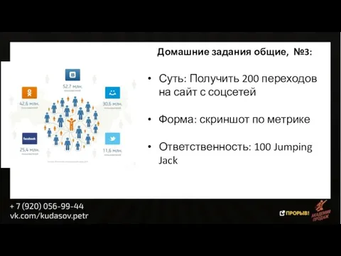 Домашние задания общие, №3: Суть: Получить 200 переходов на сайт с