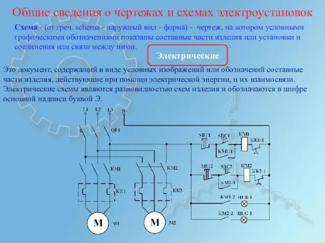 Общие сведения о чертежах и схемах электроустановок Схема - (от греч.