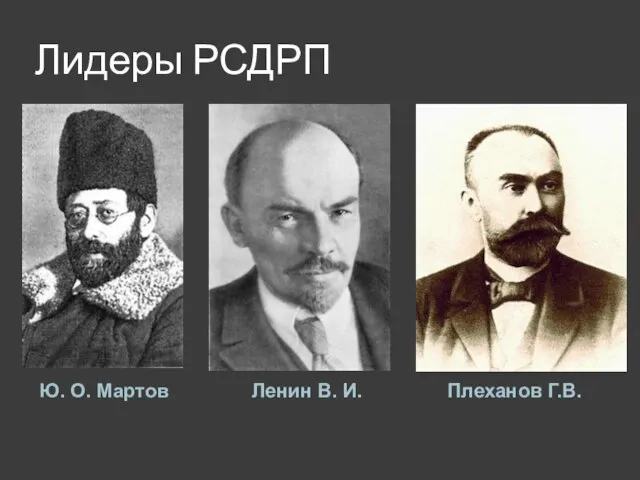 Лидеры РСДРП Ленин В. И. Плеханов Г.В. Ю. О. Мартов