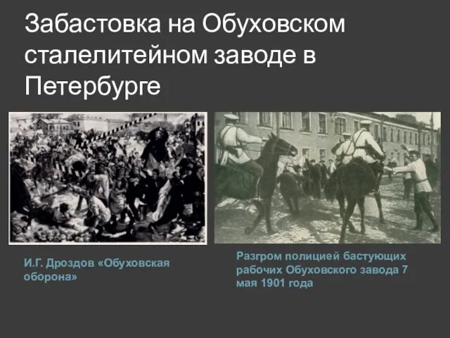 Забастовка на Обуховском сталелитейном заводе в Петербурге Разгром полицией бастующих рабочих