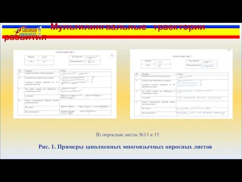 В) опросные листы №13 и 15 Рис. 1. Примеры заполненных многоязычных опросных листов Мультилингвальные траектории развития