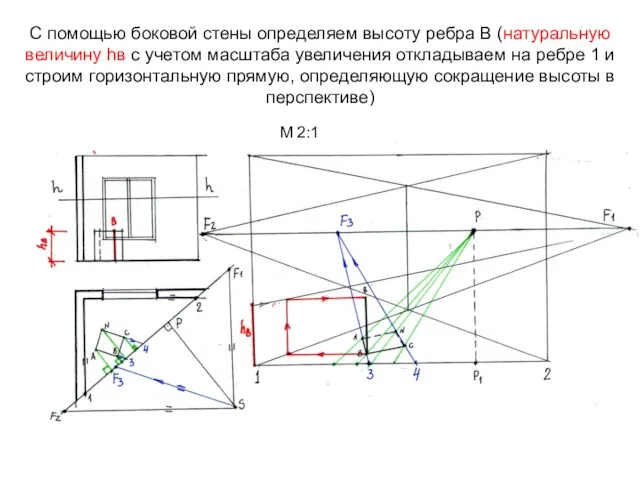 С помощью боковой стены определяем высоту ребра В (натуральную величину hв