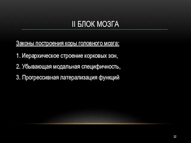 II БЛОК МОЗГА Законы построения коры головного мозга: 1. Иерархическое строение